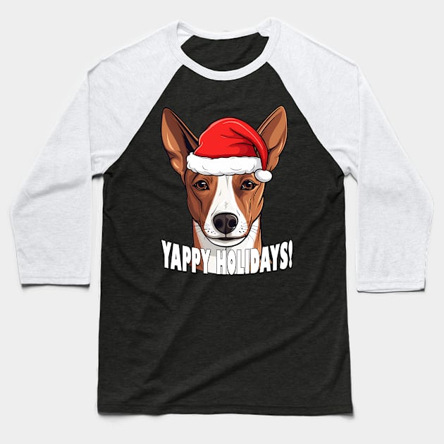 Basenji Christmas Gift Yappy Holidays Santa Dog Baseball T-Shirt by Sports Stars ⭐⭐⭐⭐⭐